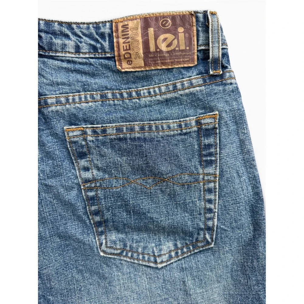L.E.I. Denim Shorts Womens 7 Blue Excellent Y2K Medium Wash Red‎ Belt 1691034X